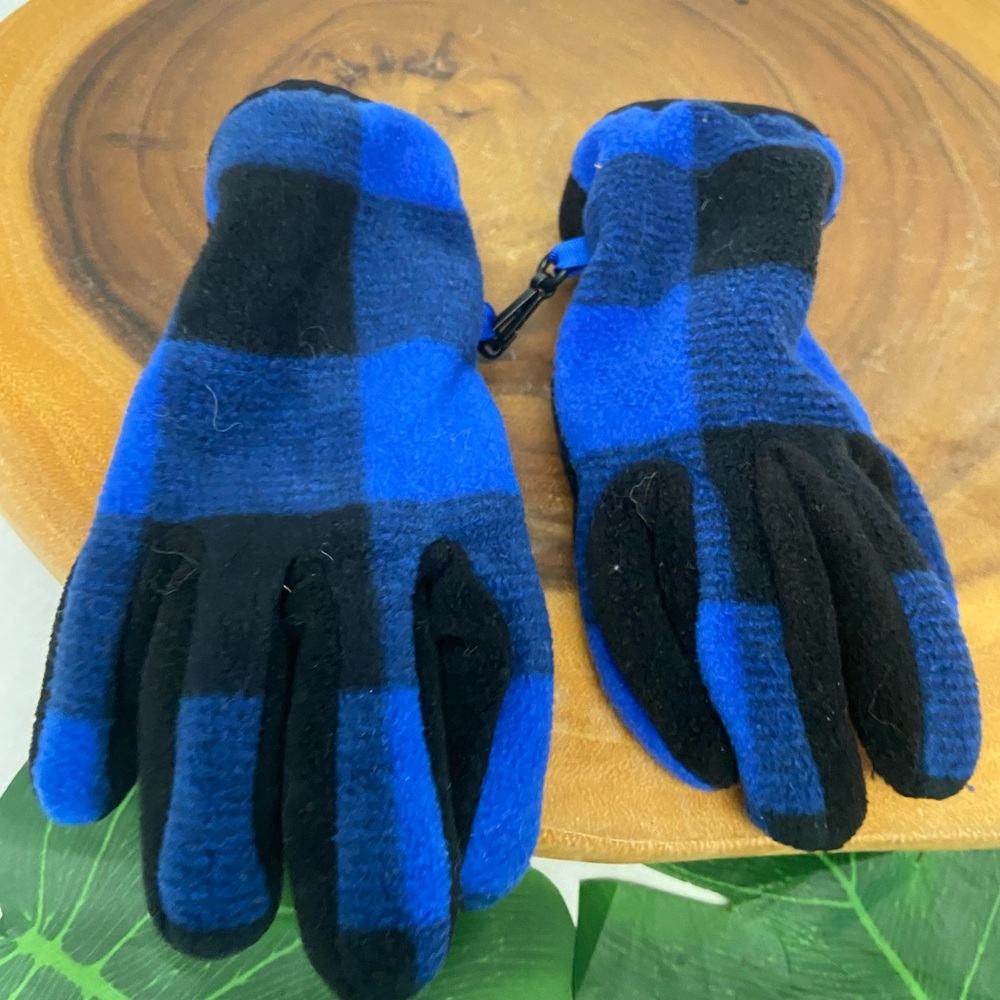 Gap Blue Fleece Buffalo Check Winter Gloves